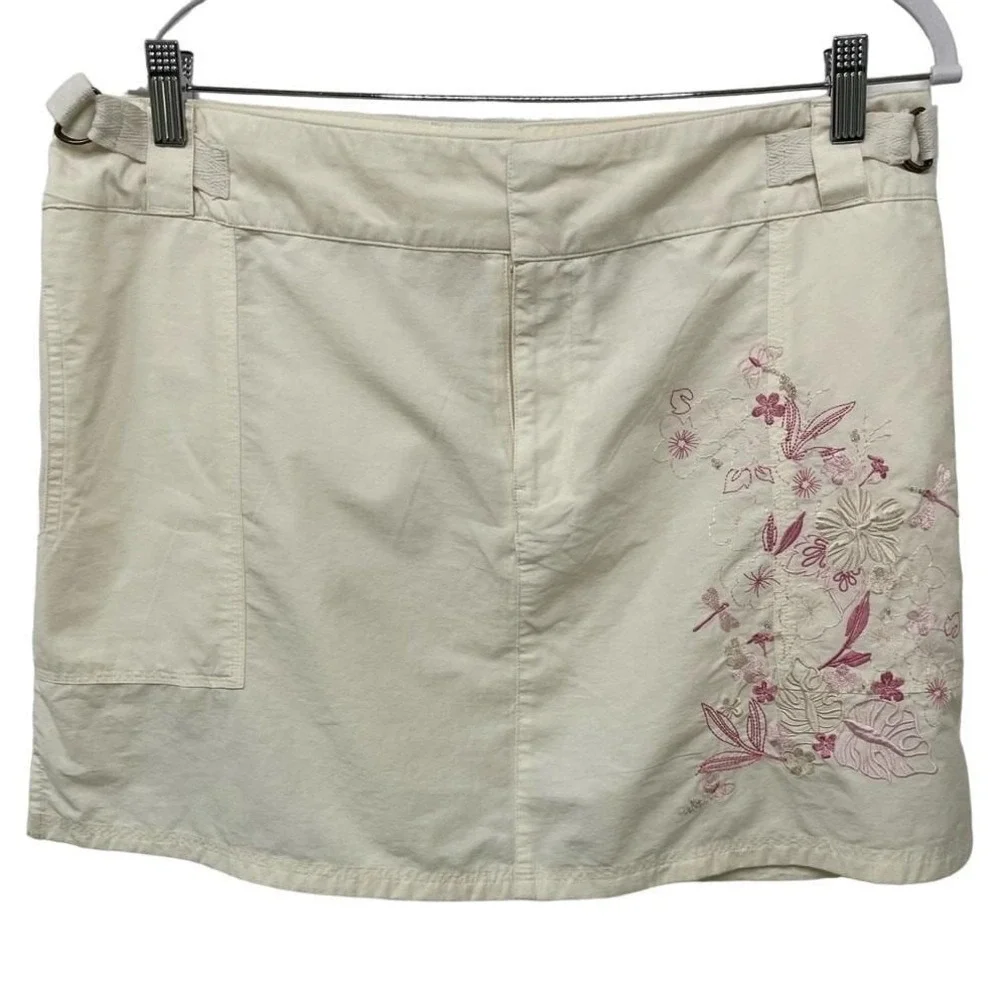 Fashion Bug Y2K Cream Embroidered Floral Dragonfly Utility Mini Skirt Fairy 14